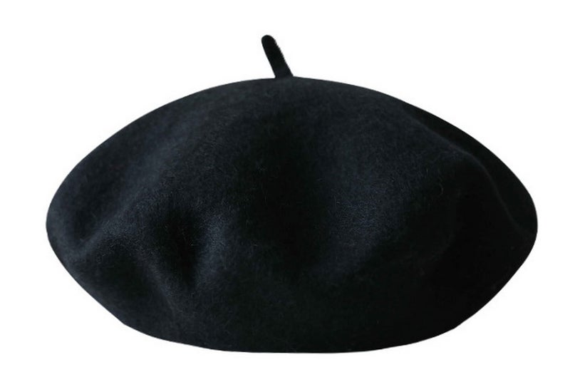 Brcus Kids Girls French Beret Hat Artist Hat Solid Warm Beanie Cap Winter Autumn (Black, 1) - Image 1